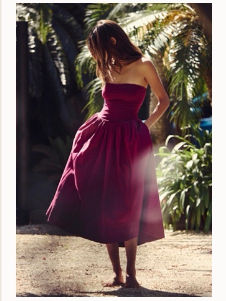 Free People Strapless Midi Dress In Deep Berry